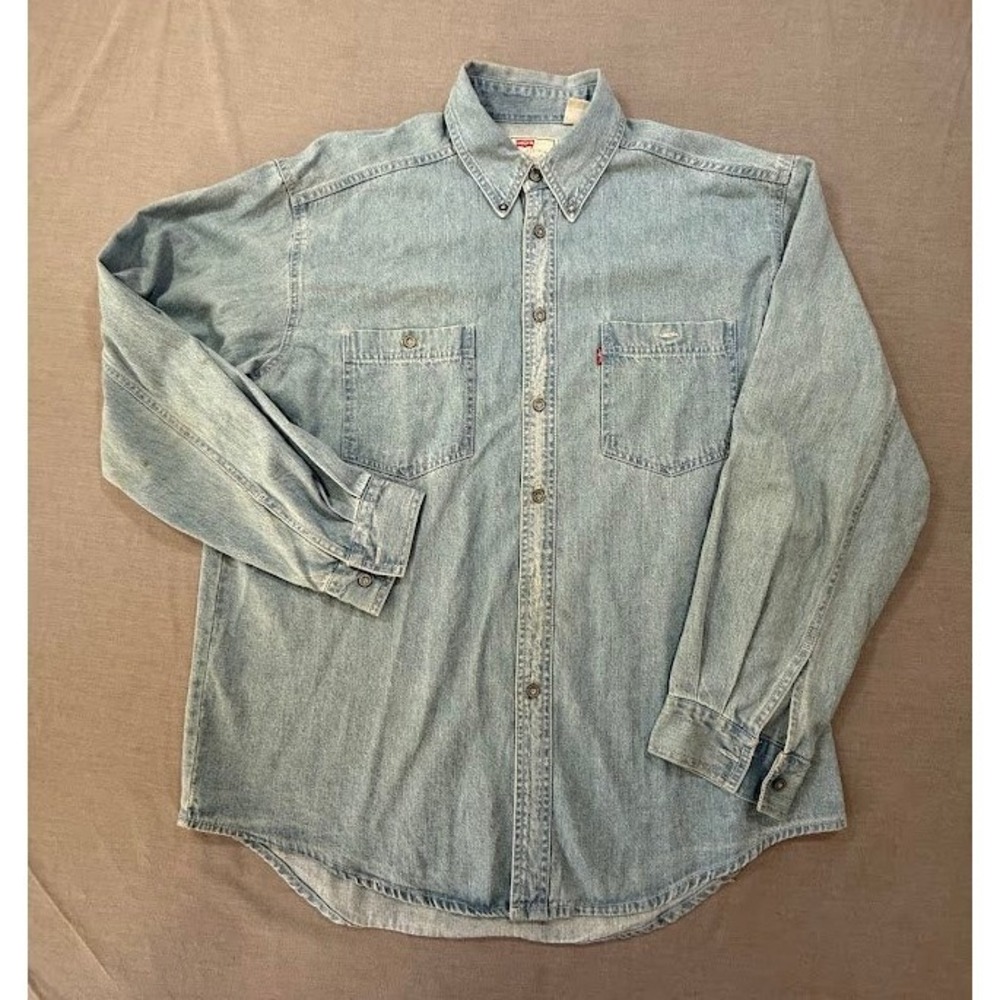 Levi Strauss Denim Shirt Long Sleeve Button Up Light Wash XL Mens Casual